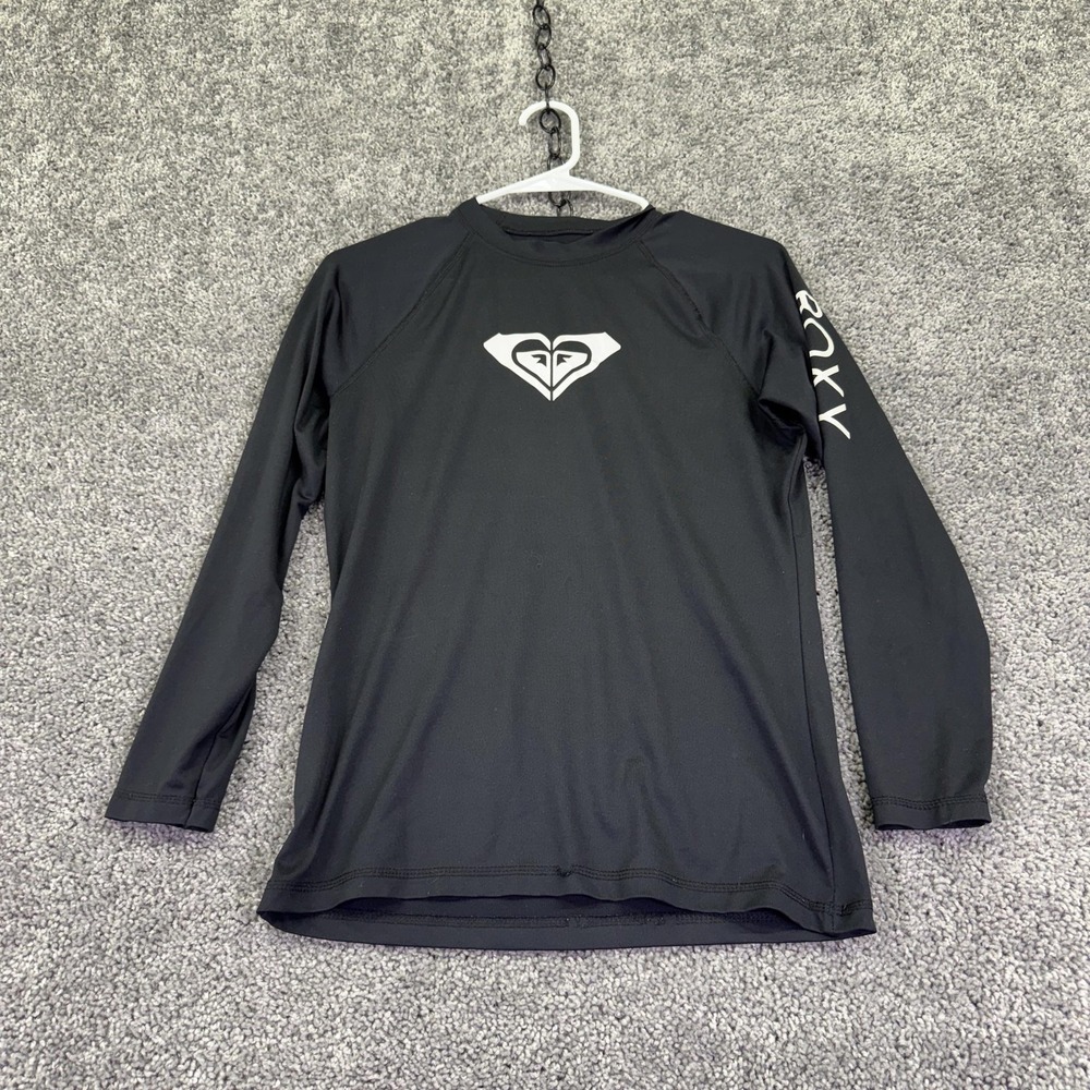 Roxy Shirt Womens L Black Crew Neck Long Sleeve Swim Shirt Surf Logo